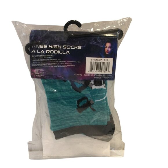 Disney Descendants 3 Knee High Socks Shoe Size 10-4 Aqua Skulls - Picture 3 of 3